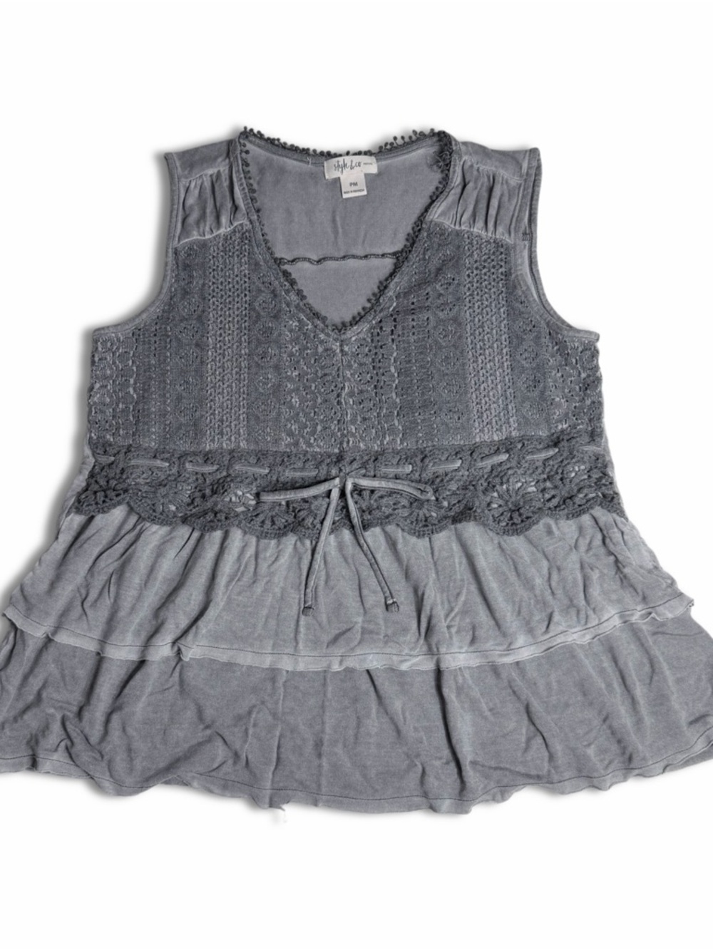Style & Co. Gray Layered Crochet Trim Tank Top